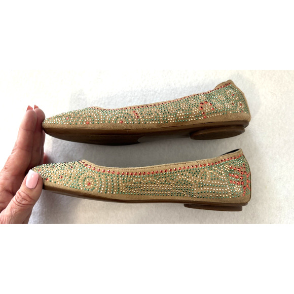 Vaneli Embellished Ballet Flats Beaded Sparkle Slip-On Gold Red Green Size 6M - Picture 6 of 8